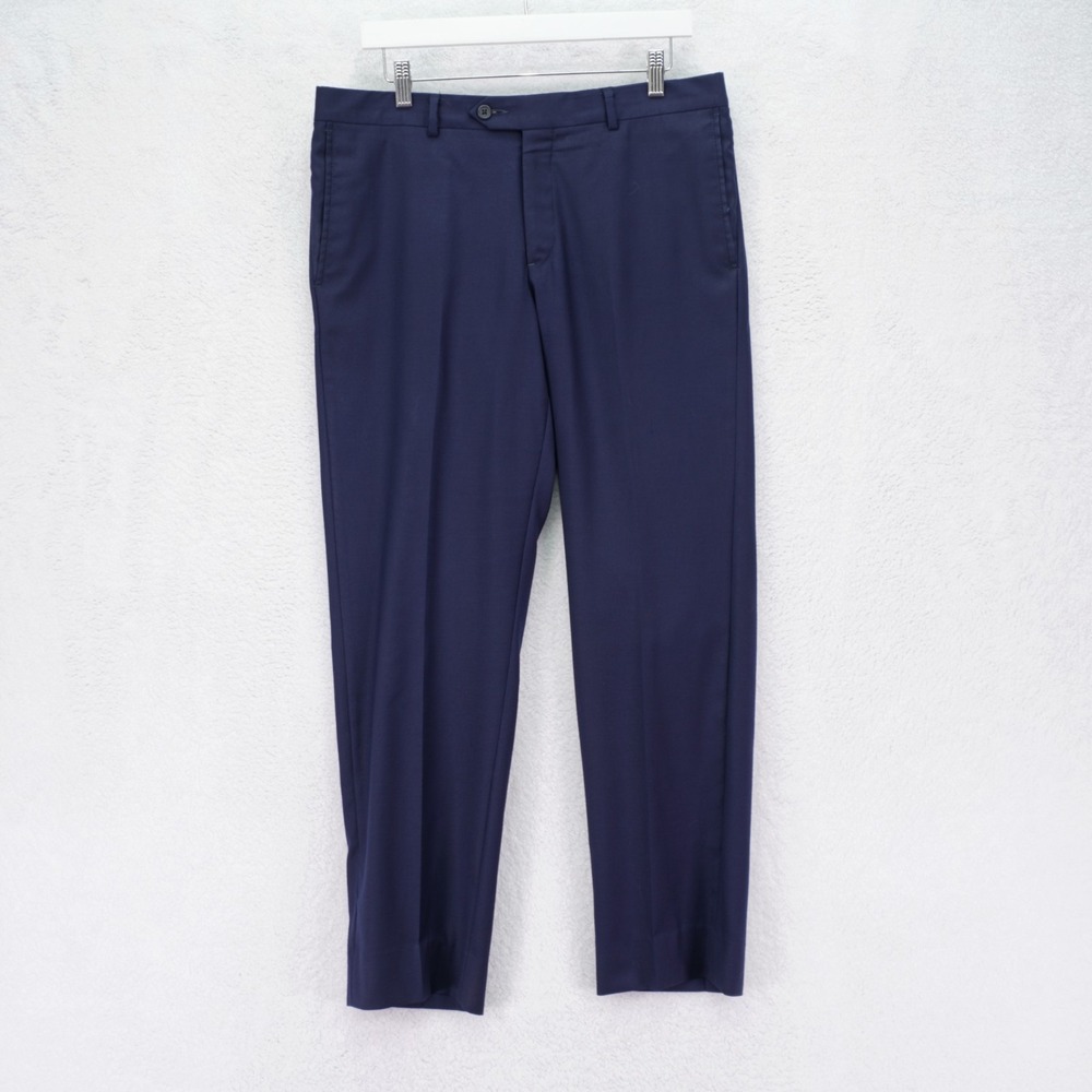Nordstrom Wool Dress Pants Trousers Blue Mid Rise Flat Front 35 / 30 Lined